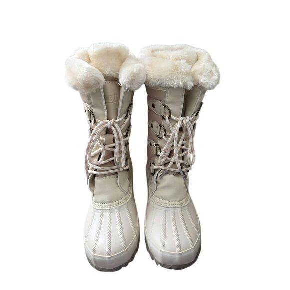 Khombu Winter Fur Boots Cream Lace Up Duck Boots Water Resistant Size 6 NEW - Picture 4 of 9